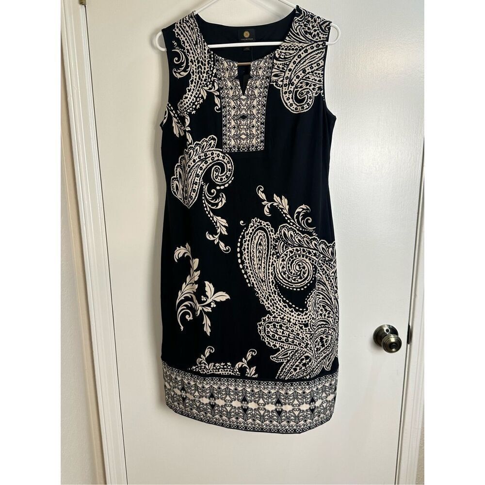 JM Collection NWT sleeveless dress size M black and cream paisley print with spa
